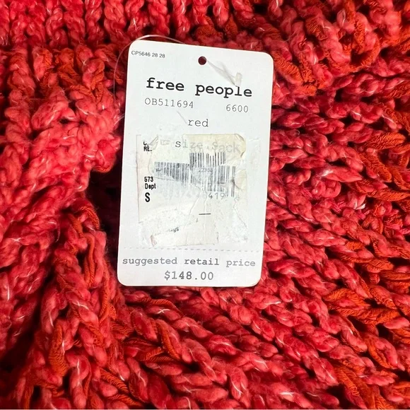 New Free People Women’s Sweater Georgia V-neck Tunic 2 Sleeve Size Small Red$148 - Picture 12 of 14